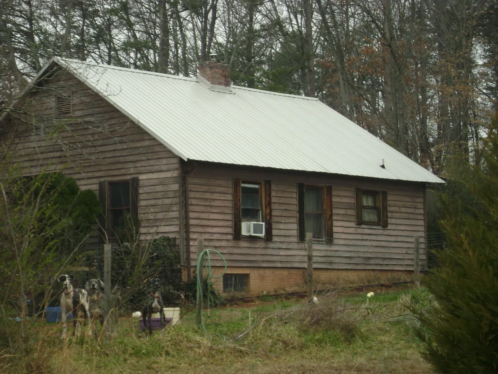 White metal roof on an old wood sided farmhouse, from a Metal Roof Installation job in Madison